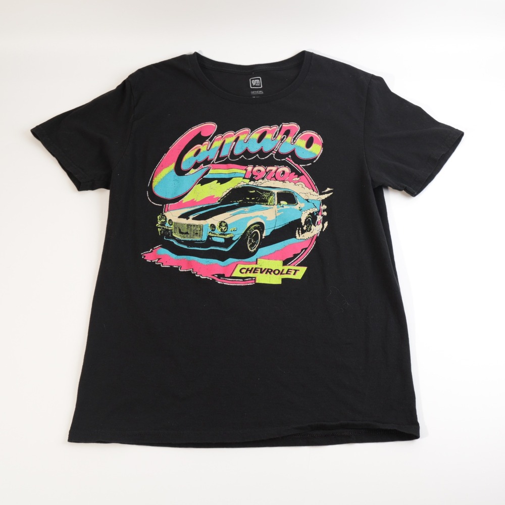 GM Chevrolet Camaro 1970 Graphic T-Shirt Black Neon Retro Mens Medium